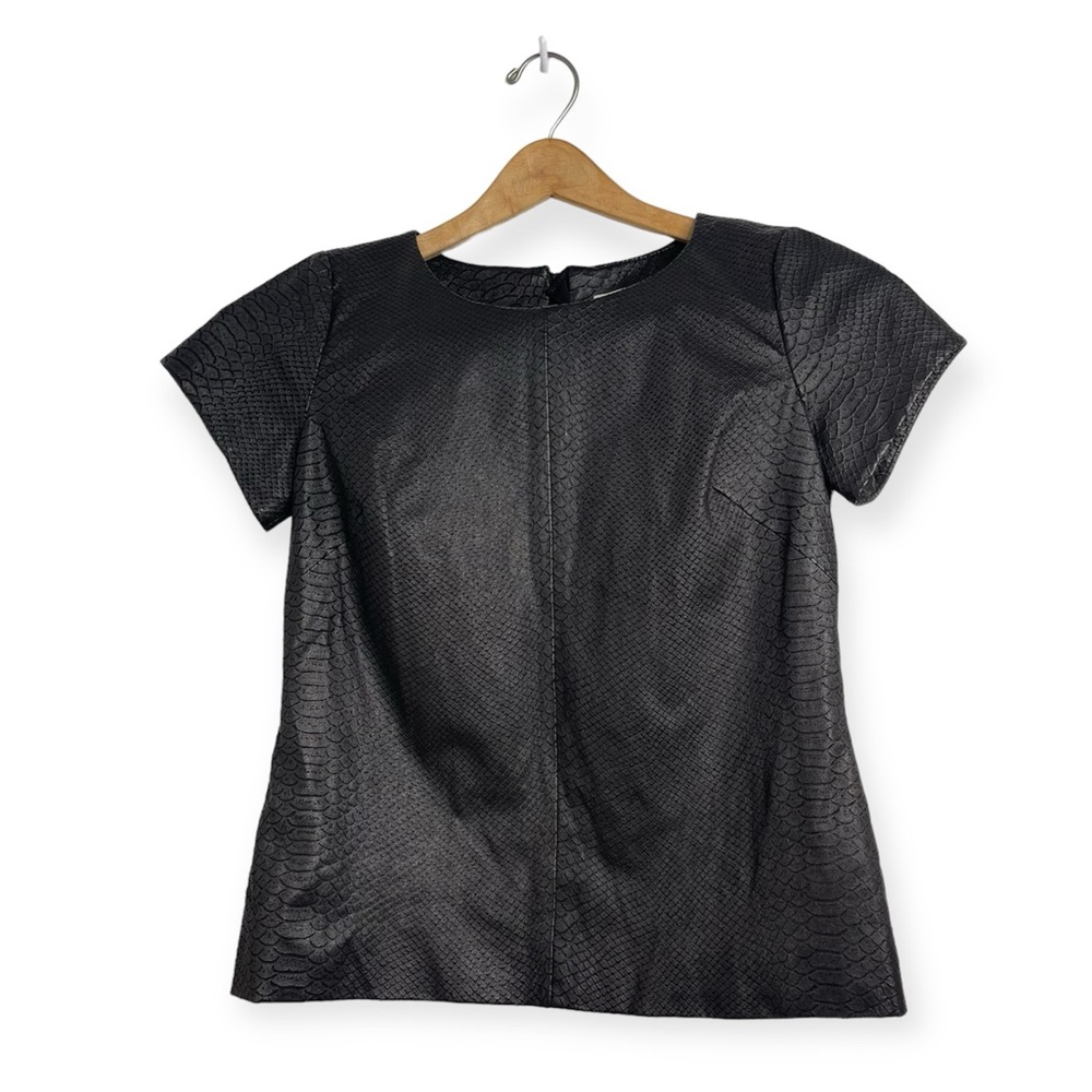 MILLY Black 100% Lamb Leather Snake Embossed Zip Blouse 4 Minimalist Old Money